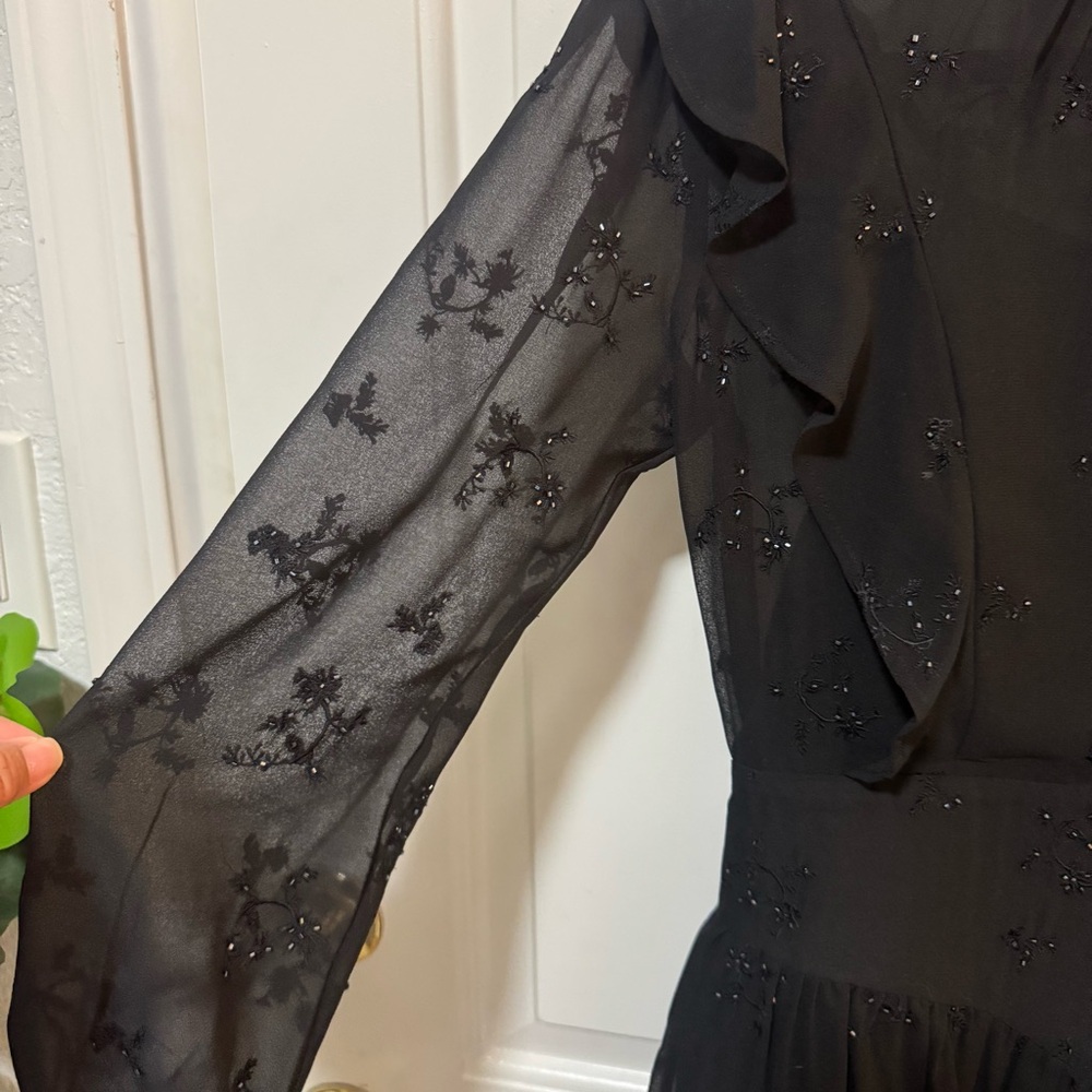 All Saints Aislyn Ditsy Dress Black Beaded Dress Size 00 - Picture 4 of 13